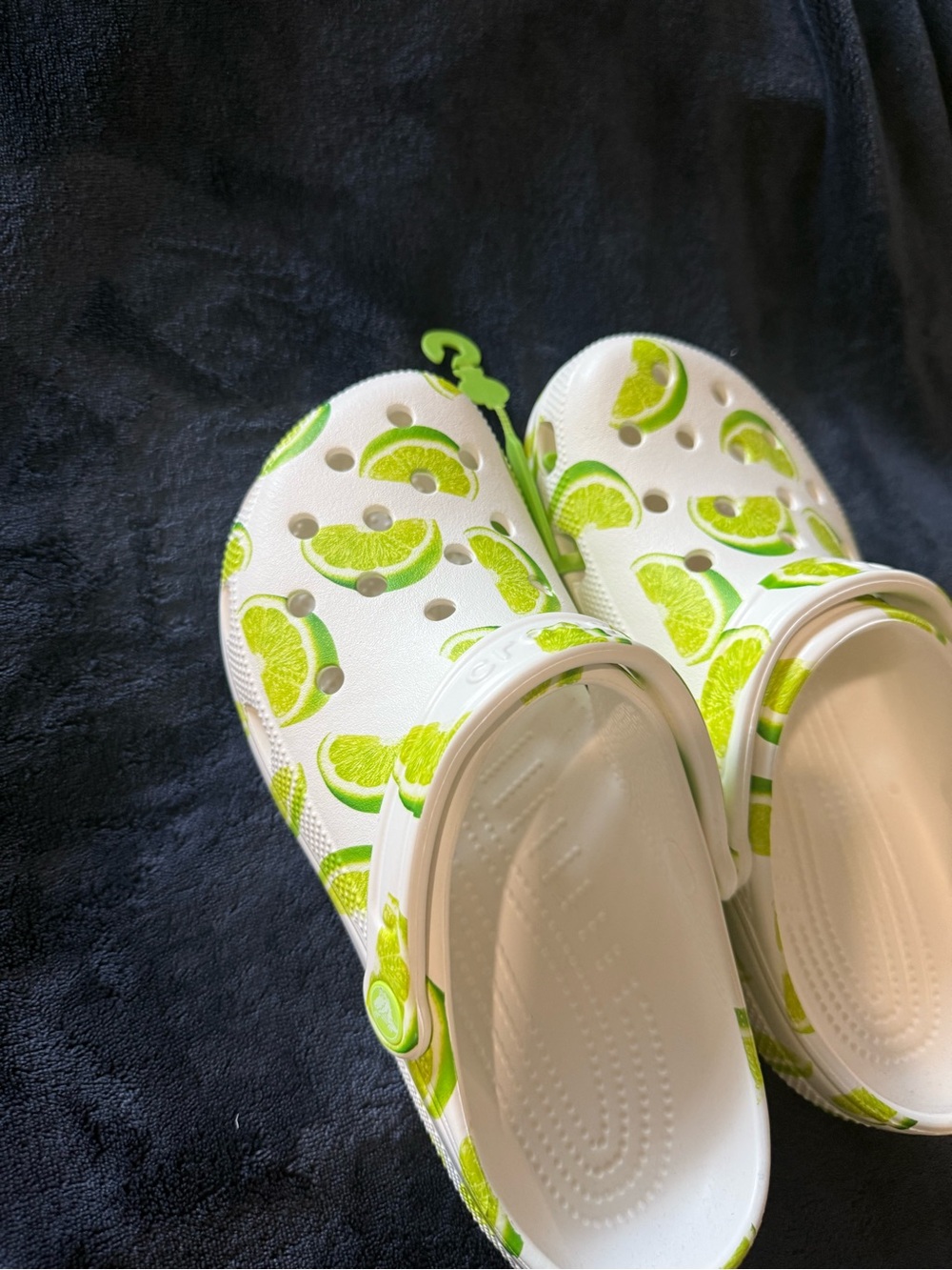 CROCS White Clogs with Green Lime Print - Picture 4 of 12
